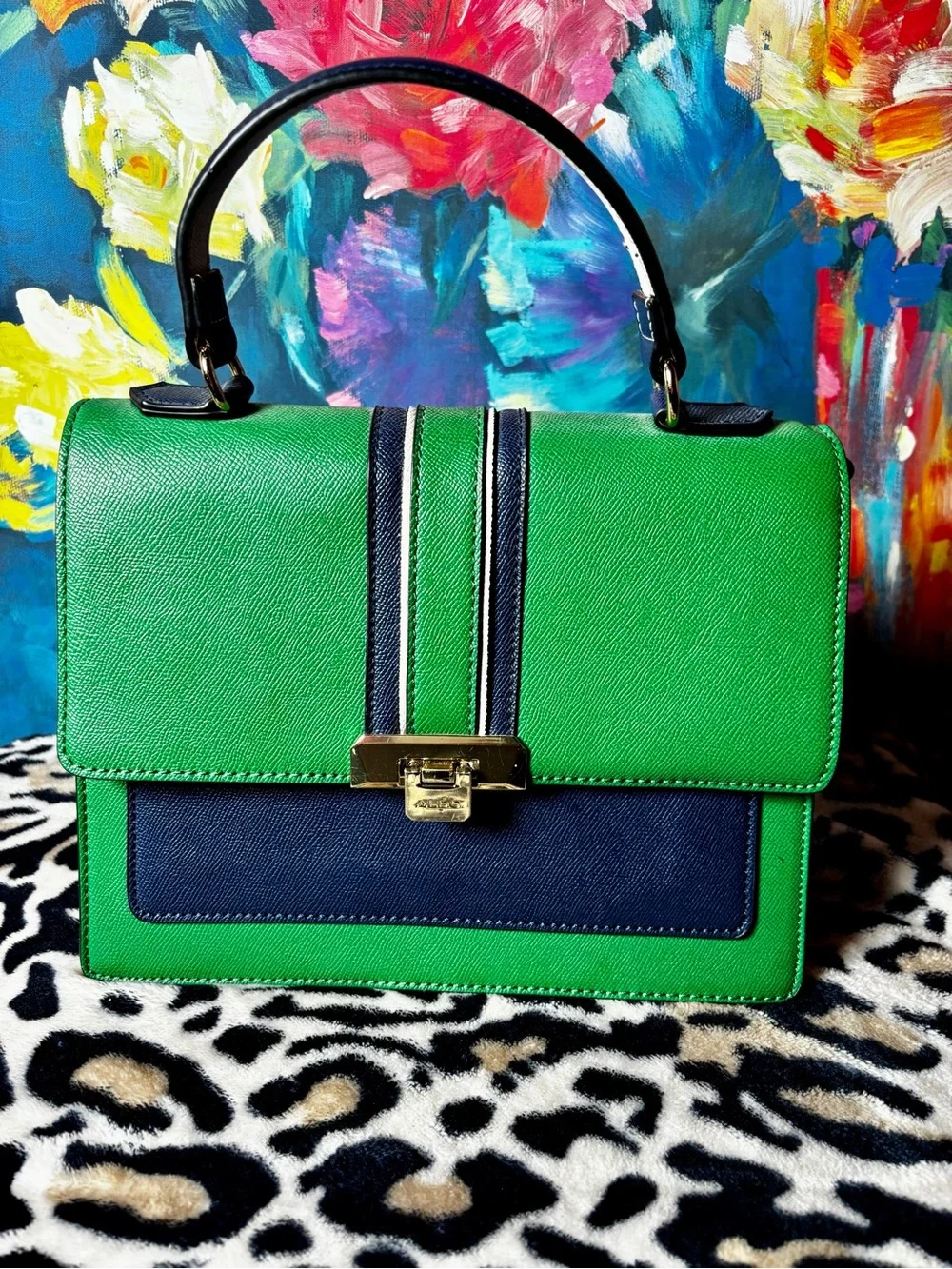 Aldo Green and Navy Top-Handle Satchel - Elegant Women's Bag